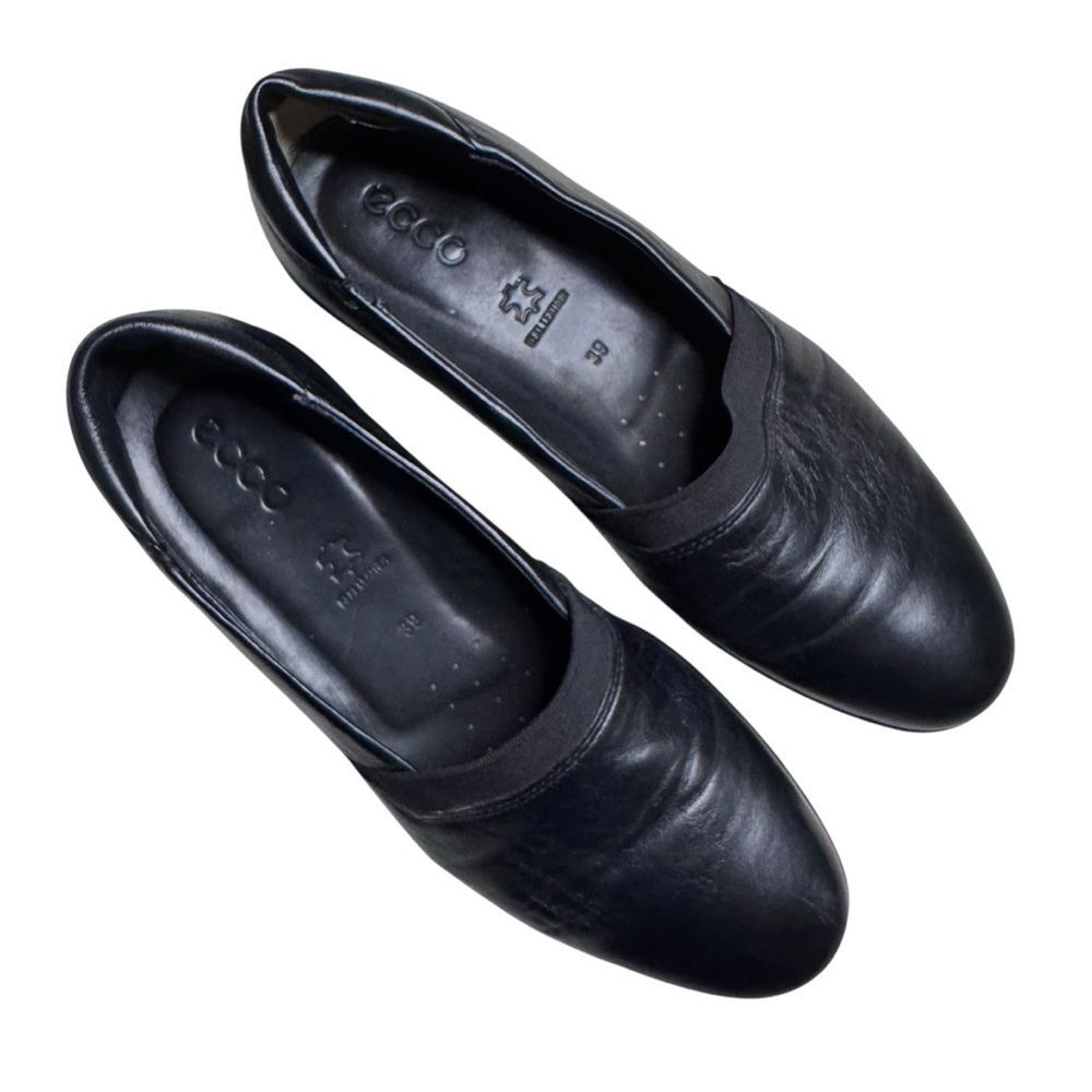 Ecco Women's Wedge Loafers Black Leather Comfort Shoes size 39 (US 8)